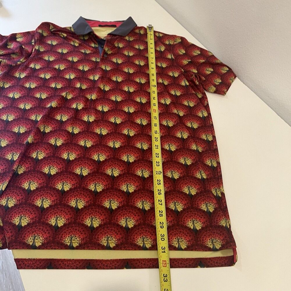 Greyson Polo Shirt Men Large Red Short Sleeve Golf Performance Peacock Print - Picture 6 of 6